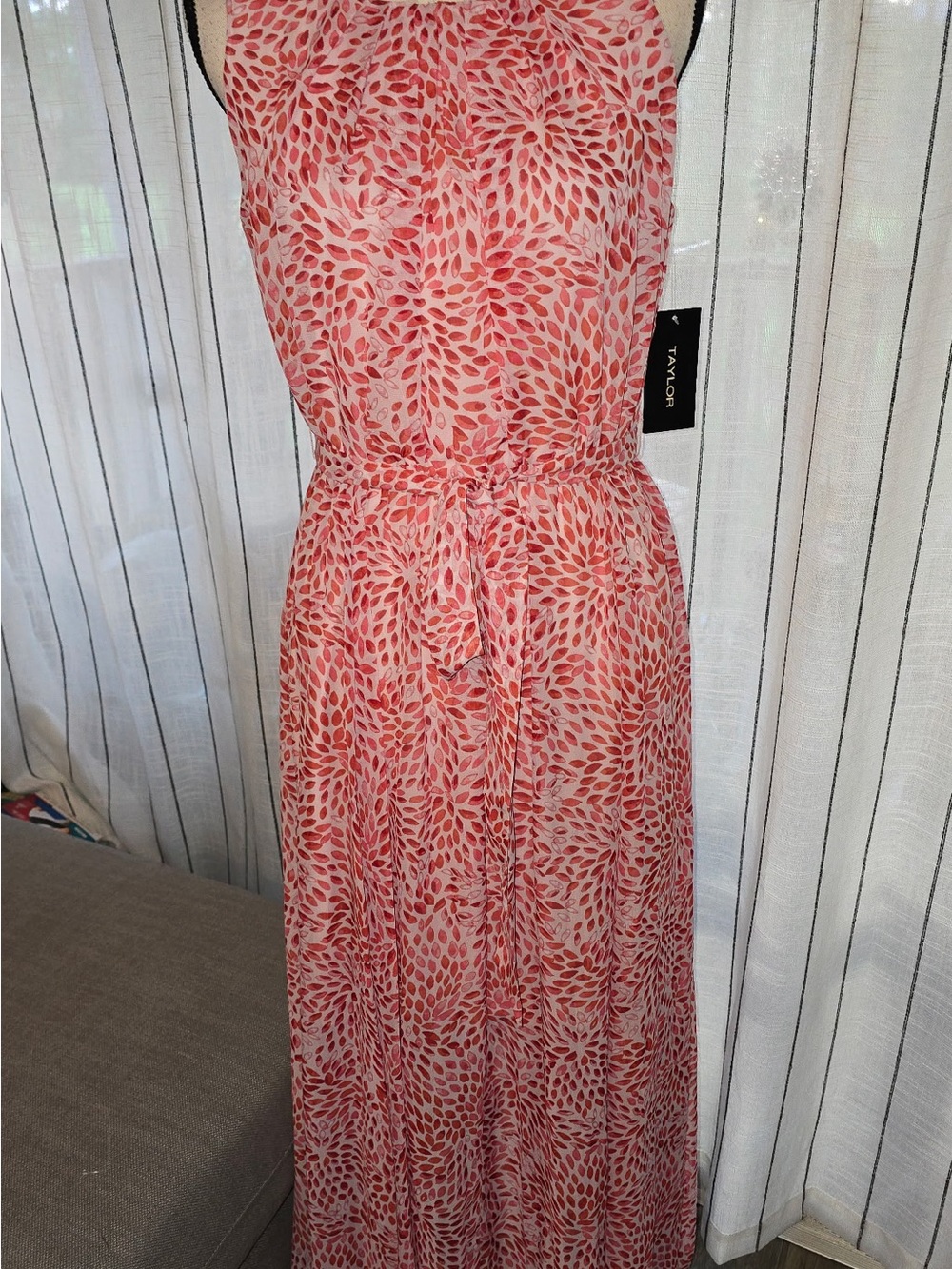 Taylor Coral-Pink Leaf Print Maxi Dress